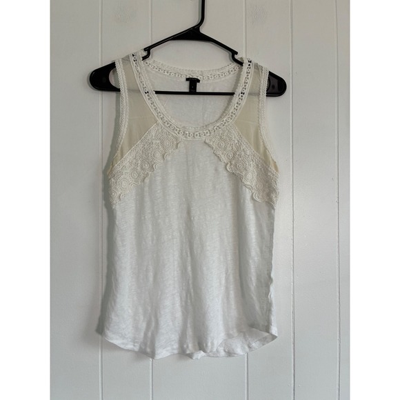 J.Crew Tops - J.Crew White 100% Linen Crochet Lace Trim Tank Top Sleeveless Blouse A7282 Small